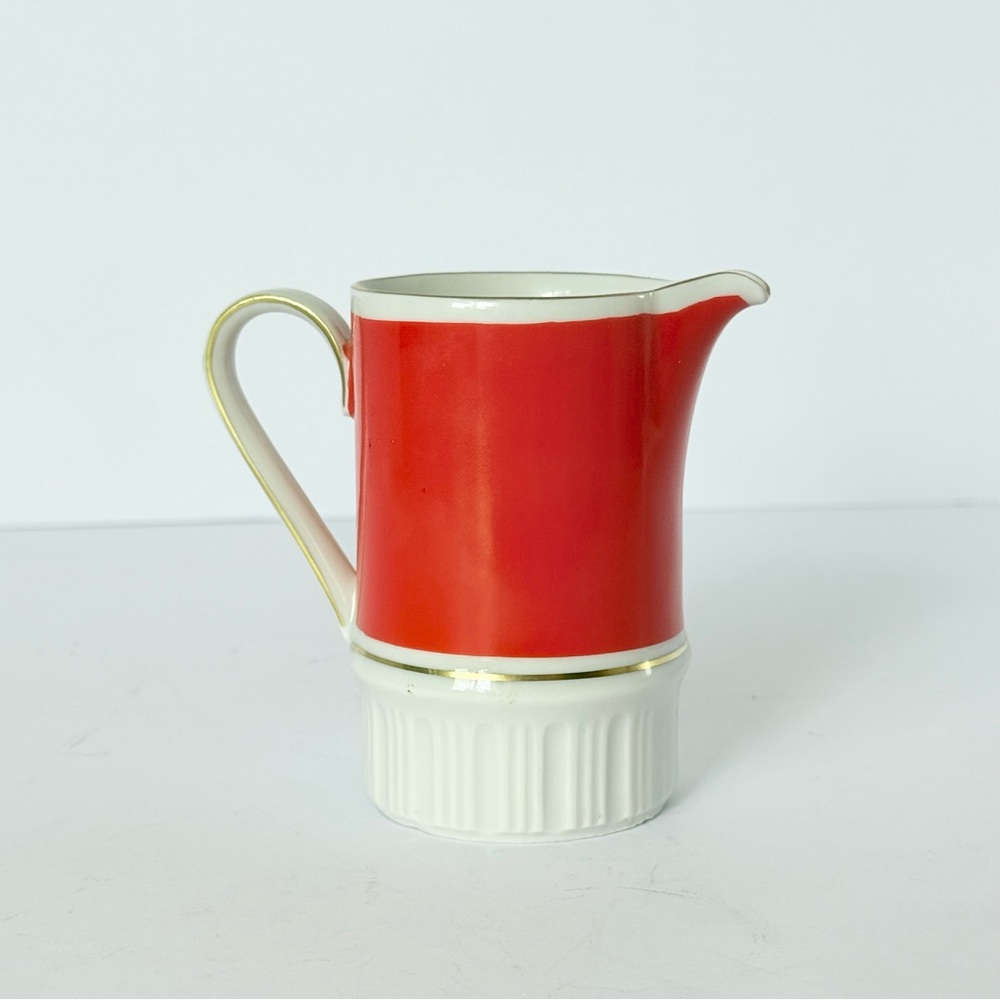 Volkstedt Germany Porcelain Retro Orange & White Creamer Pitcher Vintage